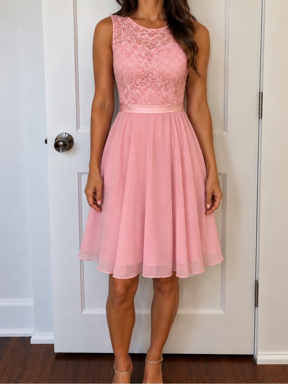 Lace Bodice Pink A-Line Women's Dress